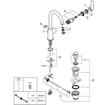 Schéma éclaté d''un robinet avec pièces détachées et instructions de montage