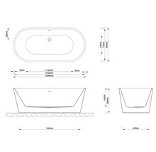 Schéma technique d''une baignoire îlot avec dimensions