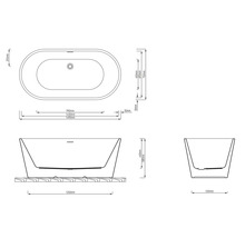 Dessin technique d''une baignoire îlot avec dimensions