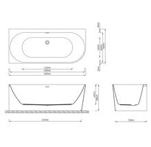 Schéma technique d''une baignoire avec dimensions