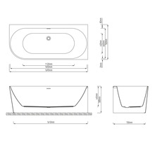 Schéma technique d''une baignoire avec dimensions