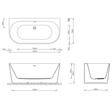 Dessin technique d''une baignoire avec indications de dimensions