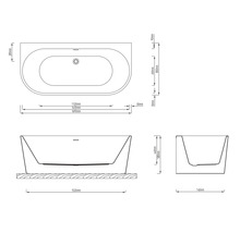 Dessin technique d''une baignoire avec des mesures pour l''installation.