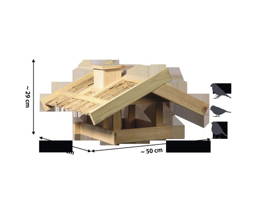 Nichoir en bois avec toit et indications de dimensions