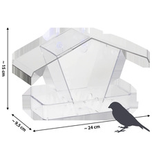Mangeoire pour oiseaux en plastique avec ventouses et dimensions