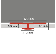 Darstellung der Maße eines Profils: 32,7 mm Breite, 3,3 mm und 5,1 mm Höhe, 11,3 mm Fußbreite.