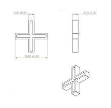 Technische Zeichnung eines Fugenkreuzes für Fliesen mit Maßangaben