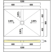 Schéma technique d'un receveur de douche avec dimensions