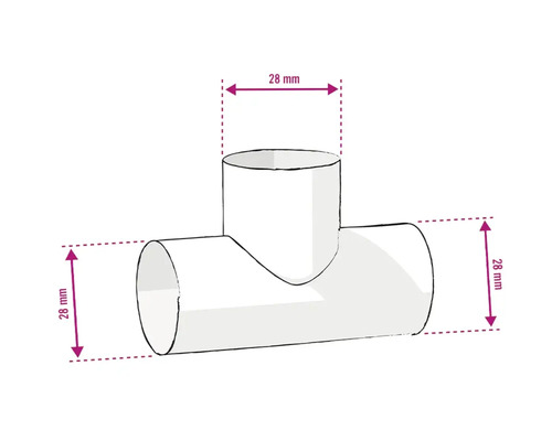 Illustration d''un raccord en T mesurant 28 mm