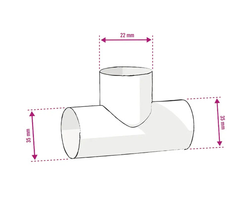 Raccord en T avec des dimensions de 22 mm et 35 mm