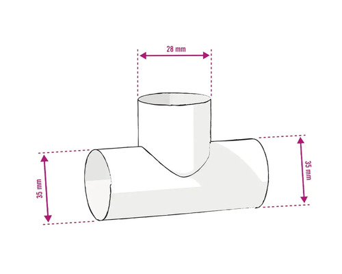 Raccord de tuyau en té avec des dimensions de 28 mm et 35 mm