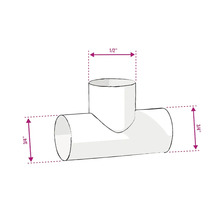 Illustration eines T-Stück-Rohrverbinders mit den Maßen 1/2 Zoll und 3/4 Zoll