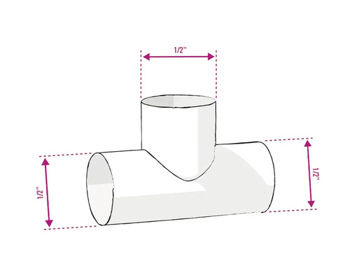 Illustration eines T-Stücks mit einer Größe von 1/2 Zoll