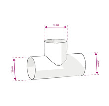 Raccord en T avec des dimensions de 16 mm et 20 mm.