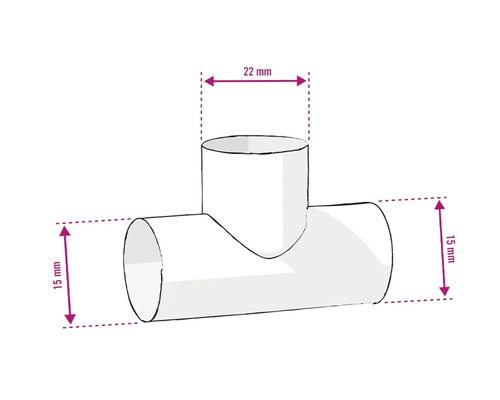 Té avec des dimensions de 15 mm et 22 mm