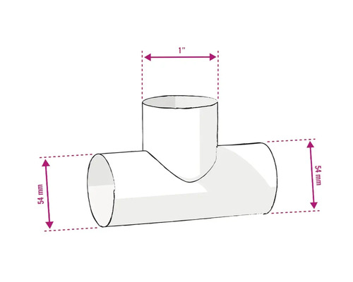 Illustration d''un té blanc avec des dimensions de 54 millimètres et 1 pouce