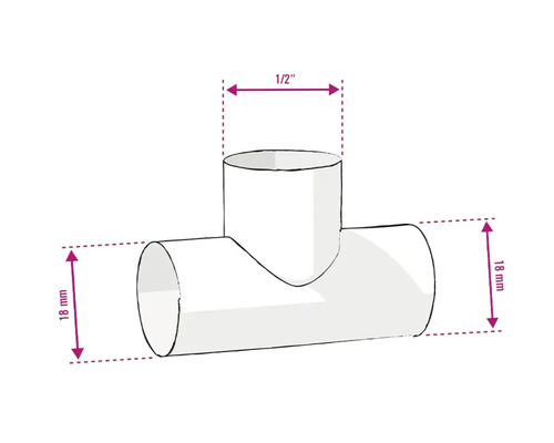 Té avec dimensions : 18 mm et 1/2 pouce