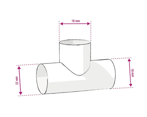 Raccord en T avec des dimensions de 18 mm et 22 mm