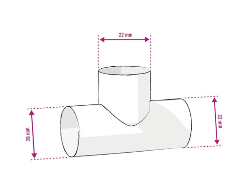 T-Stück Fitting mit den Maßen 22 mm und 28 mm