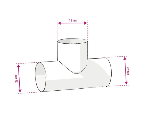 Abbildung eines T-Stücks mit den Maßen 18 mm und 22 mm