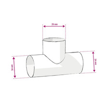 Schéma d''un raccord en T avec les dimensions 28 mm et 54 mm.