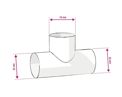 Illustration d''un raccord en T avec les dimensions 18 mm et 35 mm