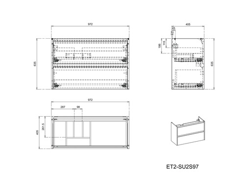 Schéma technique d''un meuble sous-lavabo avec indications de dimensions