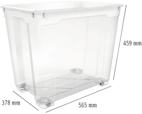 Aufbewahrungsbox aus Kunststoff mit Rollen, Abmessungen 565 mm x 378 mm x 459 mm
