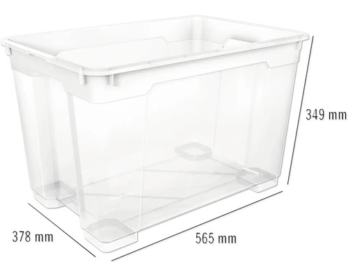 Transparente Aufbewahrungsbox mit den Maßen 565 mm x 378 mm x 349 mm