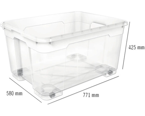 Aufbewahrungsbox aus Kunststoff mit Deckel und Rollen, Abmessungen 771 x 580 x 425 Millimeter
