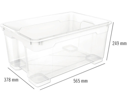 Aufbewahrungsbox aus Kunststoff mit den Maßen 565 mm x 378 mm x 249 mm