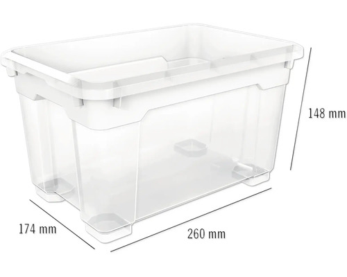 Aufbewahrungsbox aus Kunststoff mit den Massen 260 x 174 x 148 Millimeter
