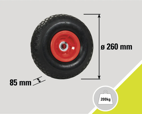 Roue d''un diamètre de 260 millimètres et d''une capacité de charge de 200 kilogrammes