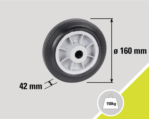 Roue d''un diamètre de 160 millimètres et une capacité de charge de 150 kilogrammes