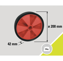 Rad mit einem Durchmesser von 200 Millimeter und einer Traglast von 25 Kilogramm.