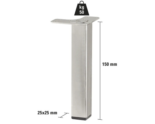 Pied de meuble en métal, 150 mm de haut, supporte jusqu''à 50 kg