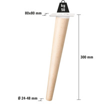 Möbelfuss aus Holz, 300 mm hoch, mit einer Traglast von 50 kg