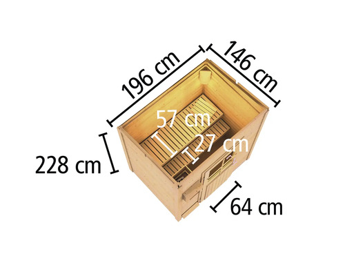 Draufsicht Sauna mit Maßangaben