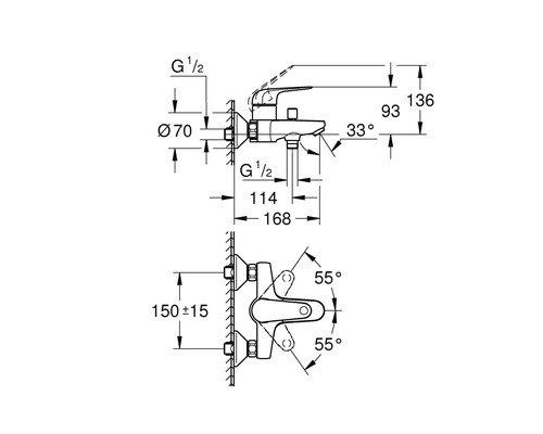 Schéma technique d'un robinet avec dimensions