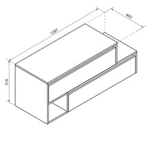 Dessin d''un meuble sous-vasque de dimensions 1287 x 516 x 465 millimètres.