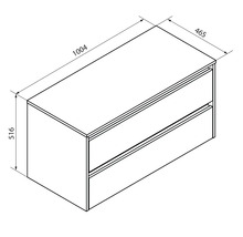 Dessin d''un meuble sous-lavabo aux dimensions 1004 x 465 x 516