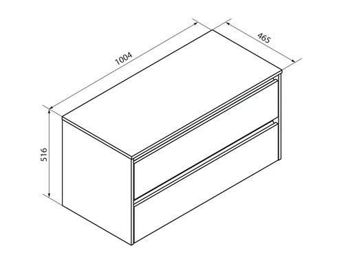 Dessin d''un meuble sous-lavabo aux dimensions 1004 x 465 x 516