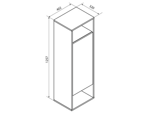 Schrank mit den Maßen 1257 x 402 x 320 mm