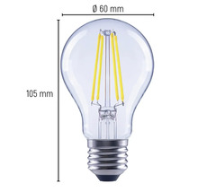Ampoule avec des dimensions de 60 mm de diamètre et 105 mm de hauteur.