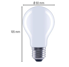 Image d''une ampoule avec des dimensions de 60 millimètres de diamètre et 105 millimètres de longueur.