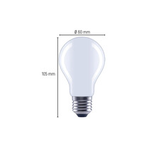 Image d''une ampoule avec des dimensions de 60 mm de diamètre et 105 mm de longueur.