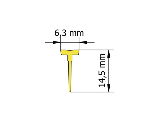 Dessin technique d''un profilé avec les dimensions 6,3 mm et 14,5 mm