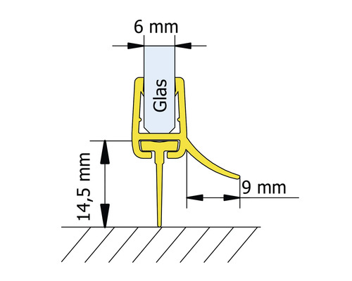 Technische Zeichnung einer Duschdichtung mit Maßangaben