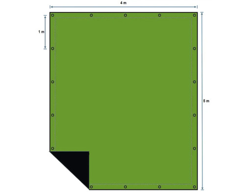 Abbildung einer rechteckigen Plane mit den Maßen 4 Meter mal 5 Meter