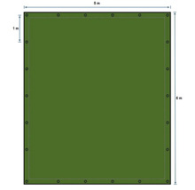 Vue de dessus d'une bâche rectangulaire avec des œillets, 5 mètres de large et 6 mètres de long